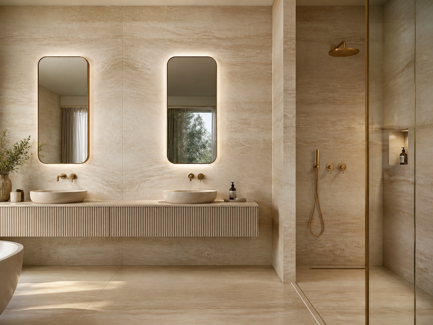 Travertinoptik · warm und ruhig